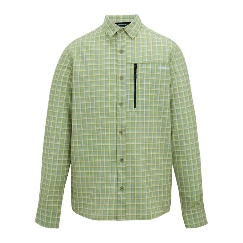 Regatta Mens Checked Insect Repellent Travel Shirt / Light Sage
